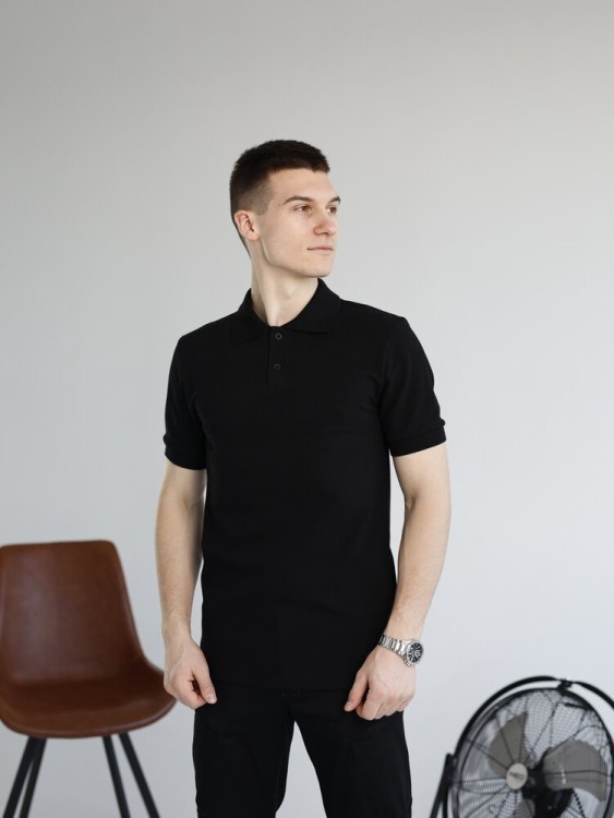 Чорна футболка поло весняна. Легке літнє чоловіче чорне поло Pobedov Royal POB_00000008680