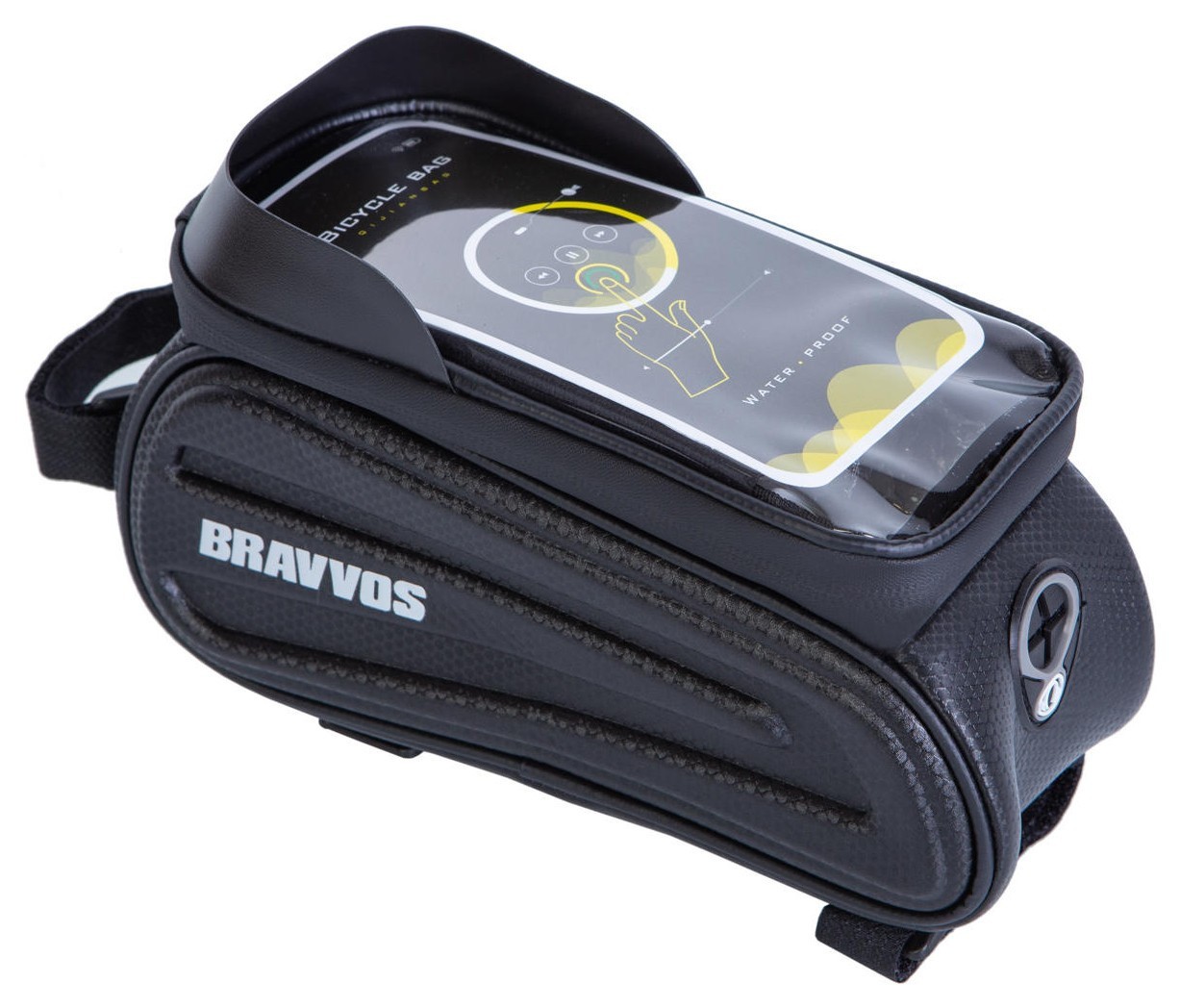 Велосумка на раму водовідштовх. матеріал 23x11x11 см BRAVVOS SAB010-E003 чорний з білим з відділенням для смартфона AM (брендоване пакування) BIB-068
