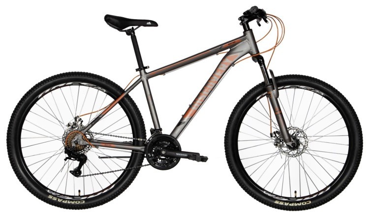 Велосипед AL 27.5" Discovery BASTION DD FR рама-17" серебристо-оранжевый (матовый) 2024 OPS-DIS-27.5-063