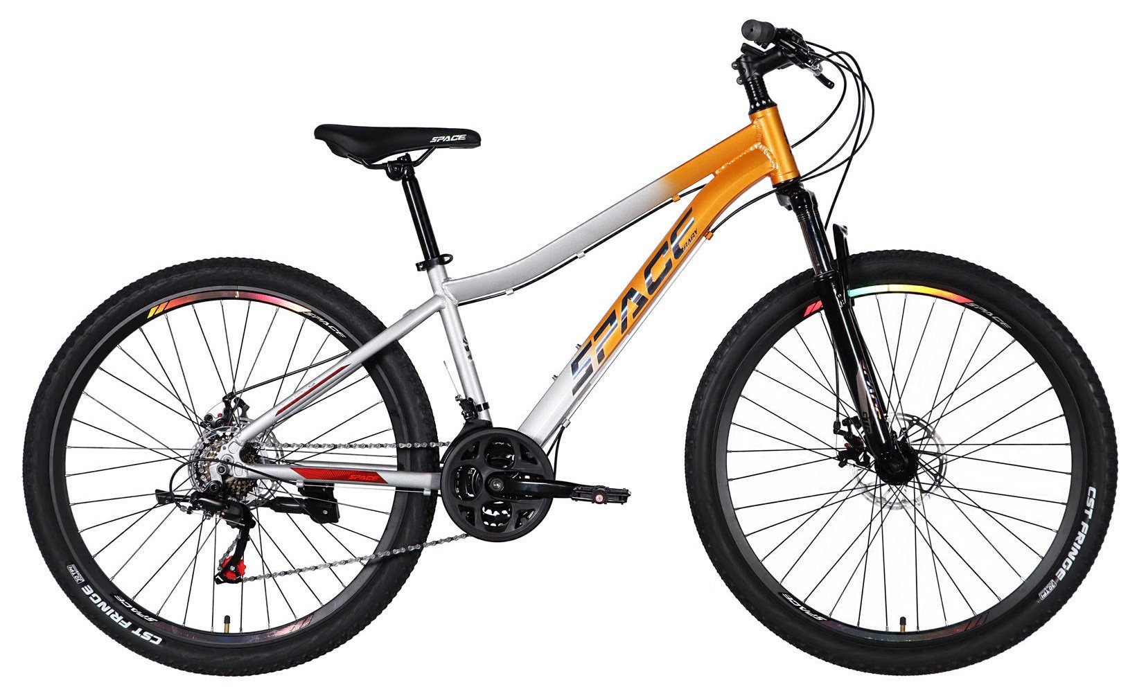 Велосипед AL 27.5" SPACE LYRA DD FR рама-15" оранжево-серебристый 2026 OPS-SP-27.5-095