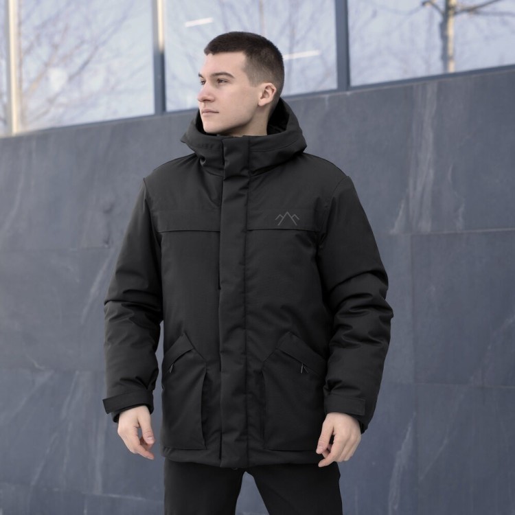 Чорна чоловіча парка зимова з капюшоном Pobedov Navy POB_00000007014