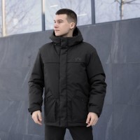 Чорна чоловіча парка зимова з капюшоном Pobedov Navy