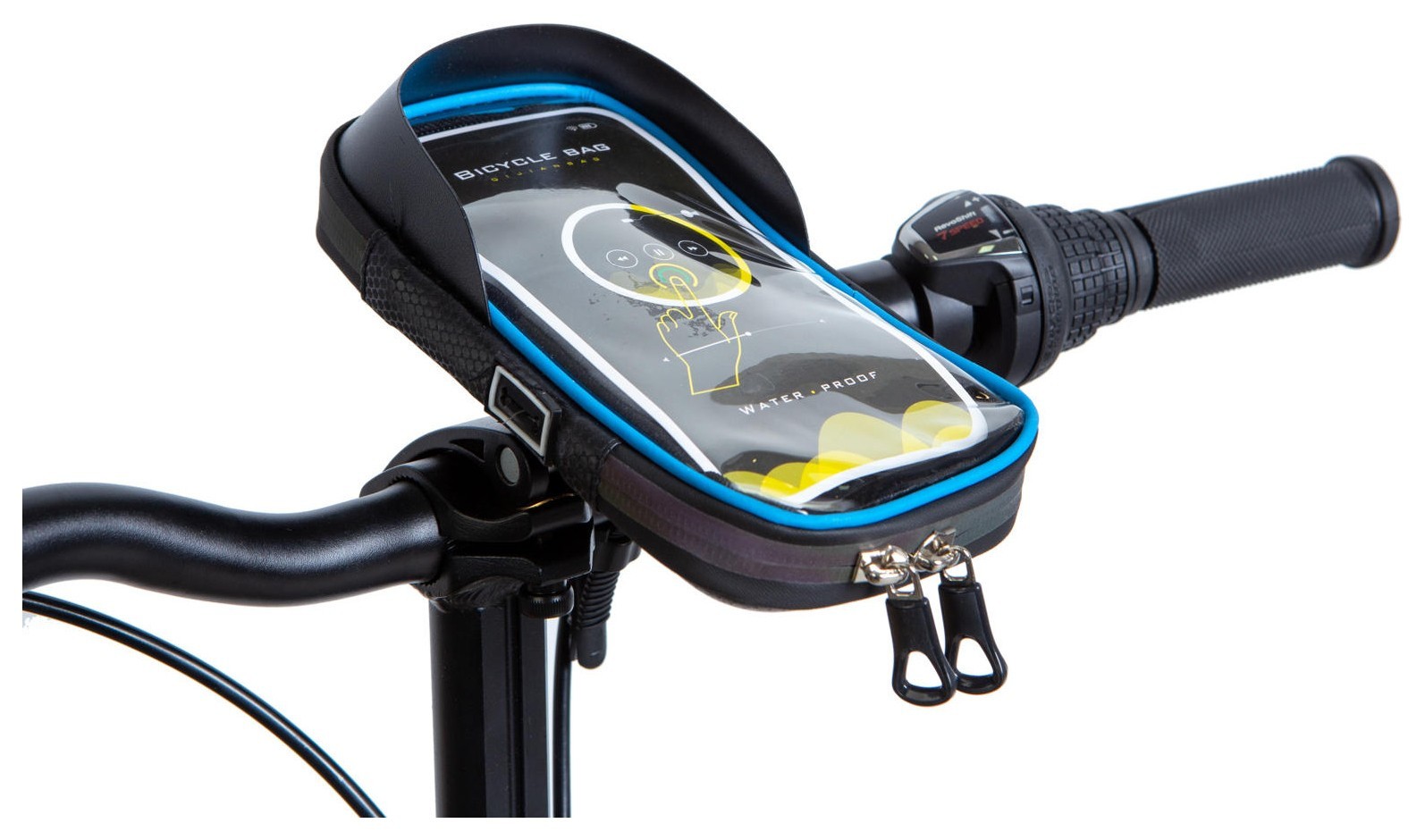 Велосипед на руль водоотталкивание. материал BRAVVOS SJ-001 черный с синим с отделением для смартфона AM (брендированная упаковка) BIB-069