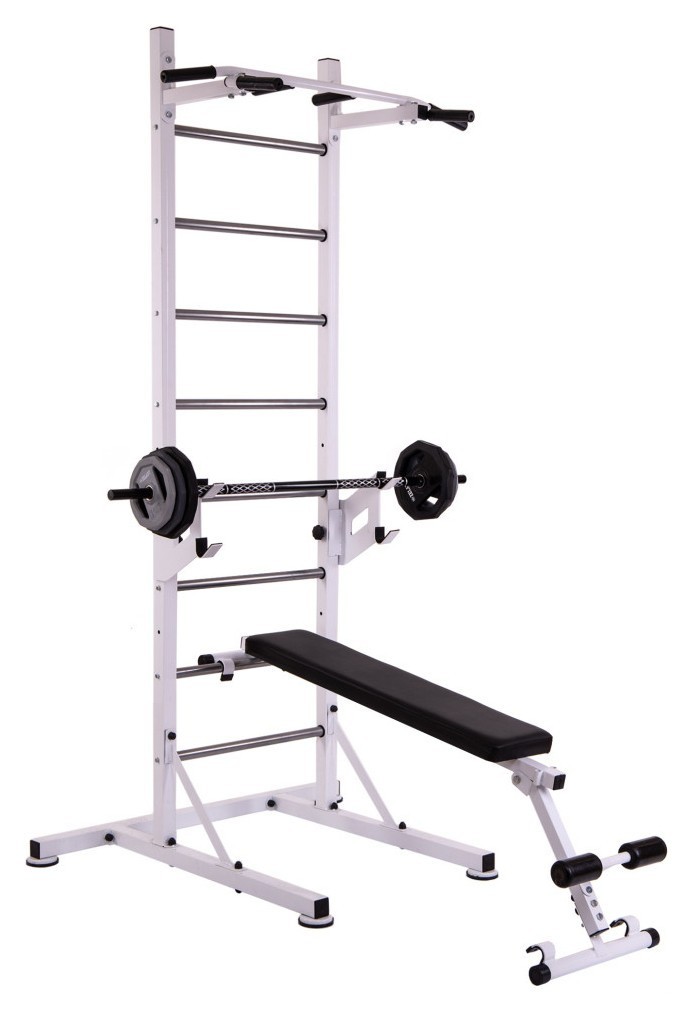 Шведская стенка-стойка передвижная со скамьей для пресса проф Универсал PRO L-2409 RNS_L-2409