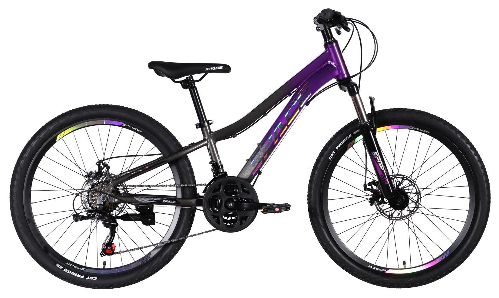 Велосипед AL 24" SPACE IZIDA DD FR рама-11" фиолетово-серебристый 2026 OPS-SP-24-082