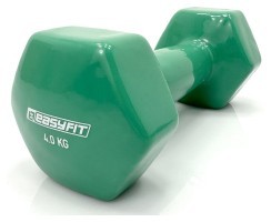 Гантель для фитнеса 4.0 кг. EasyFit с виниловым покрытием зеленая.