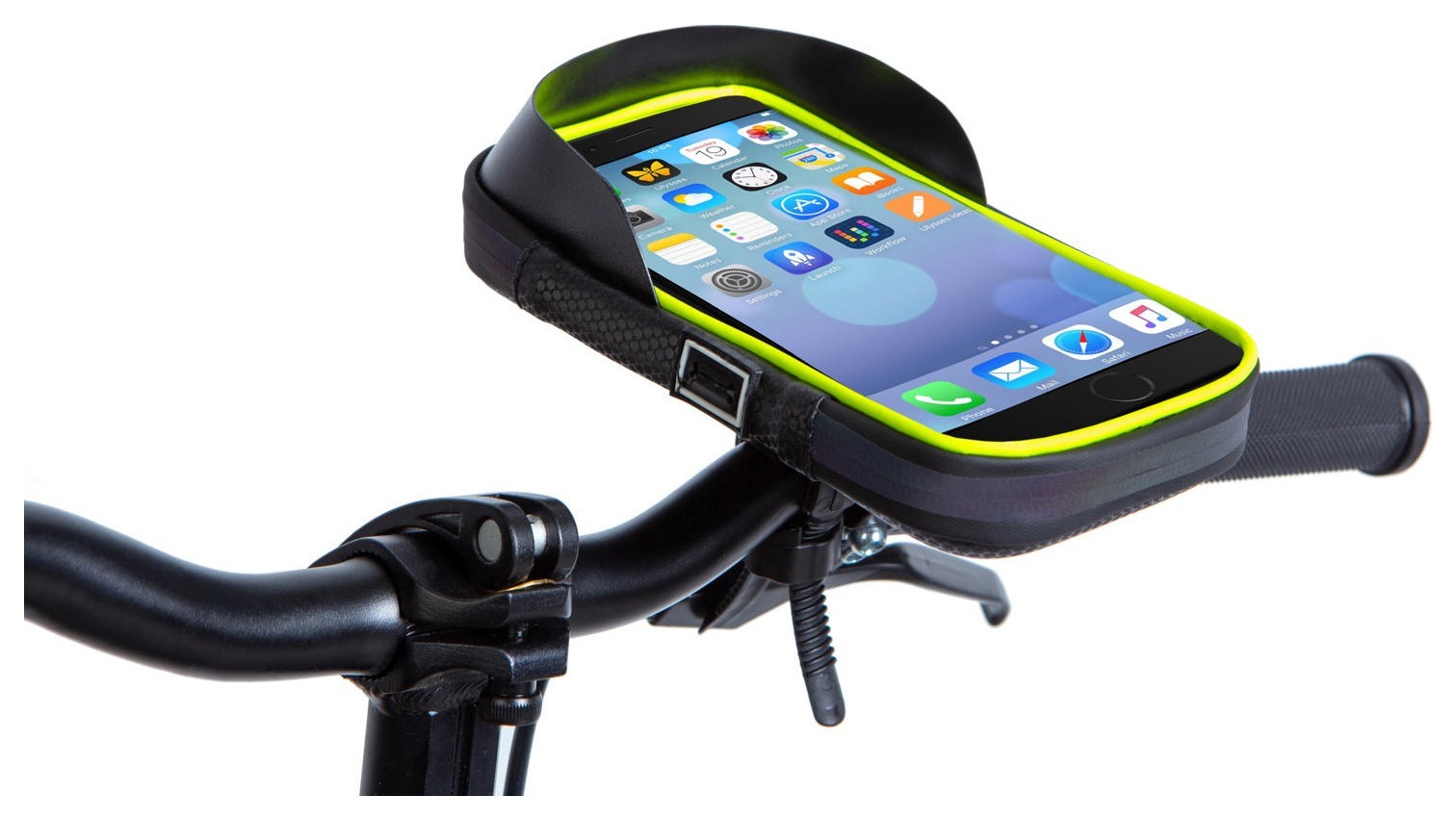 Велосипед на руль водоотталкивание. материал BRAVVOS SJ-001 черный с салатным с отделением для смартфона AM (брендированная упаковка) BIB-070