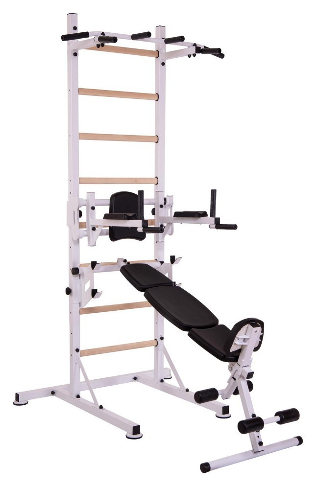 Шведская стенка-стойка передвижная со скамейкой для пресса Универсал Wood PRO L-2410 RNS_L-2410