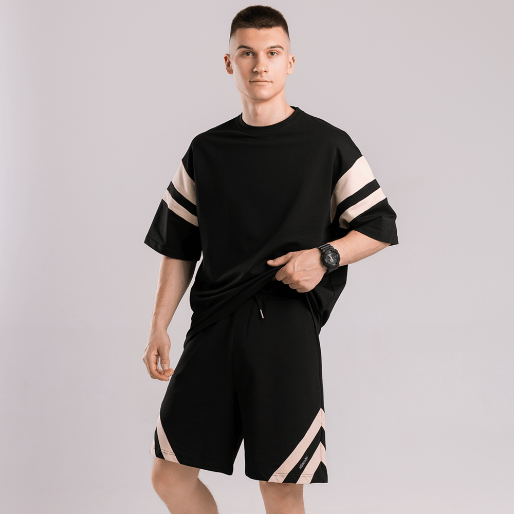 Чоловічий літній комплект шорти і футболка чорний вільного крою Pobedov Flow POB_00000008846